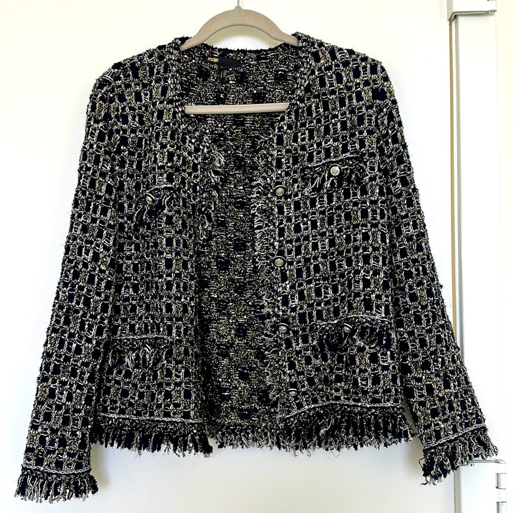 Authentic  Maje tweed jacket like new can be worn for day or night!